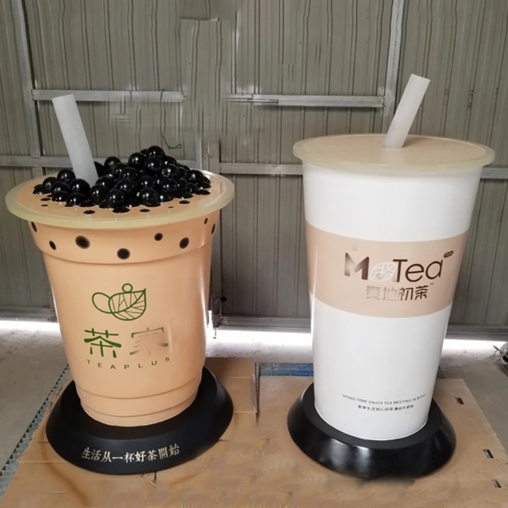 Customized Bubble Tea Shop Decoration Giant Fiberglass Bubble Tea Cup Resin Statues