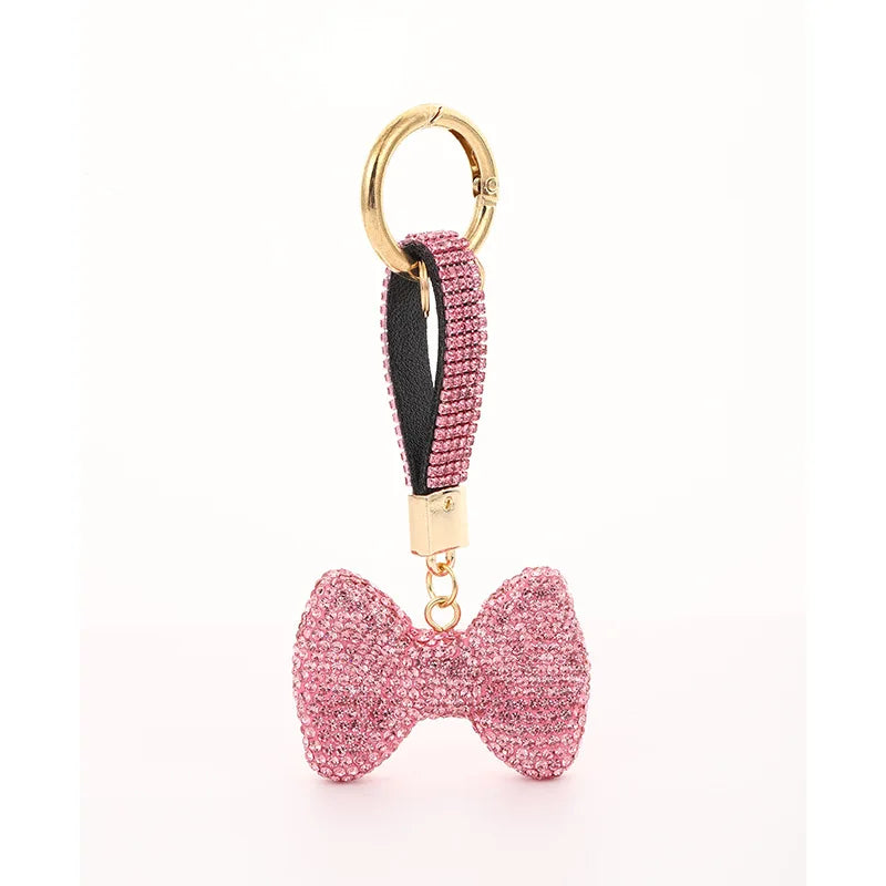 Hot Selling Trendy Full Diamond Crystal Rhinestone Bling Bow Keychain Shiny Metal Women's Bag Keychain for Gifts Decorations