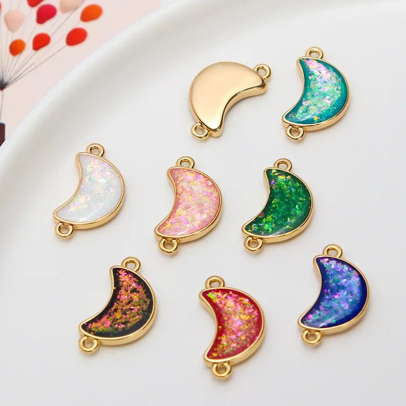Hertiny Dainty Brass Gold Plated Colored AB Crescent Moon Opal Pendant Wholesale 10*18mm
