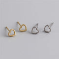 SP Mini Heart Stud Jewelry 18K Gold Plated S925 Sterling Silver Hollow Heart Stud Earrings