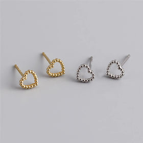 SP Mini Heart Stud Jewelry 18K Gold Plated S925 Sterling Silver Hollow Heart Stud Earrings