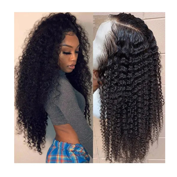 Wholesale 100% Raw Human Hair Extensions Black Women's Natural Wave Lace Closure Frontal Wig with Curly Hair Stylish Elegant
