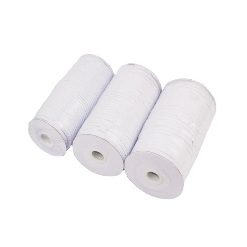 High Strength White Black 100% Polyester Braided Flat Knitting Elastic Band Tape on Roll for Hair & Clothing