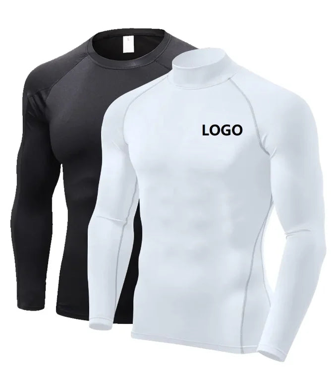 Custom Wholesale Compression Shirts Base Layer Polyester Workout Shirt Men Fitness Long Sleeve Mens Compression Shirt