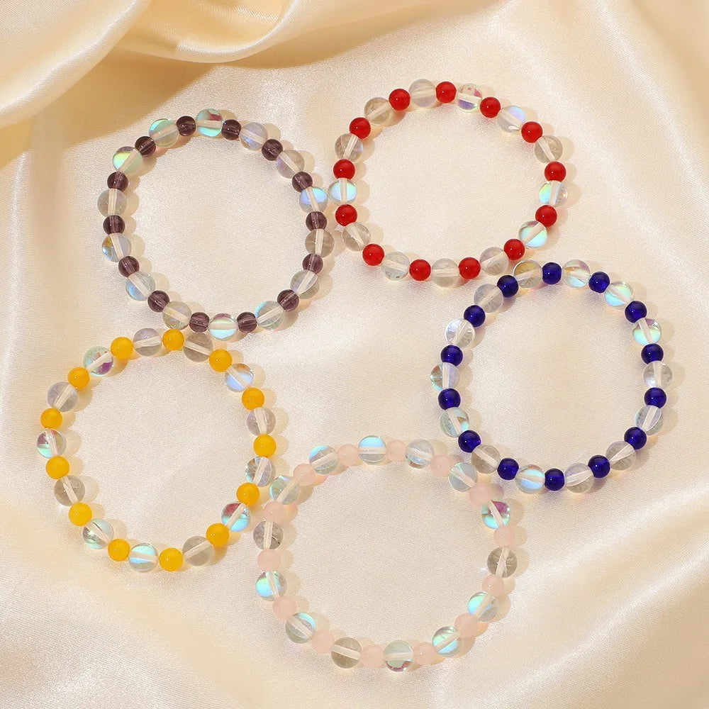 Mystic Mermaid Glass Beaded Stretch Bracelet Shining Moonstone Beads Bracelets Crystal Stone Bead Elastic Bracelet for Women