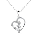 Fine Jewelry 925 Sterling Silver Lovers Heart Shaped Rose Pendant Necklace
