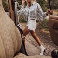 Wholesale Silver Tassel Hip Hop Jazz Dance Costume Coat Fringed Sequin Bomber Jacket