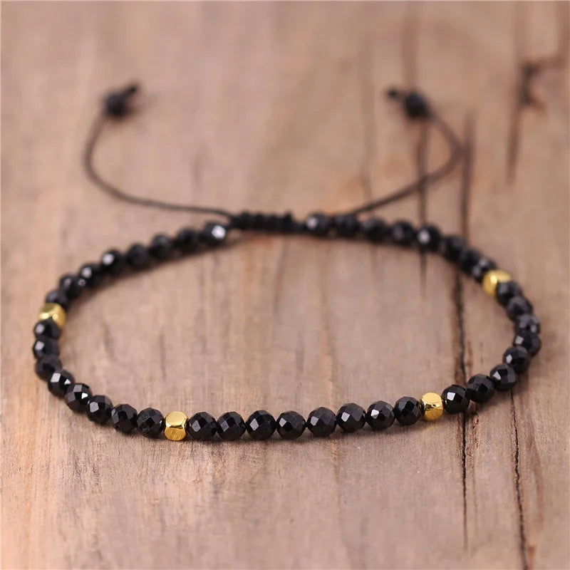 High End 4mm Black Spinel Beads Dainty Bracelet Boho Tibetan Adjustable Natural Stone Bracelet Women Popular Jewelry
