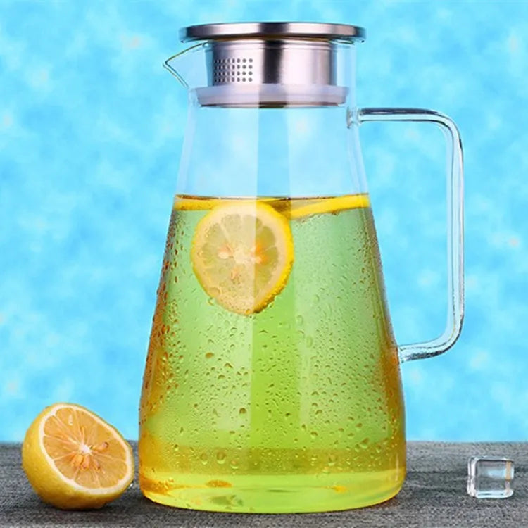 Sustainable ECO Friendly Products BPA Free Clear Handmade High Borosilicate Glass Water Pitcher With Stainless Steel Filter Lid