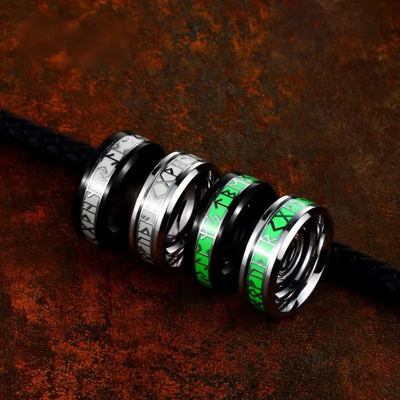 Stainless Steel Luminous Viking Letter Ring  Fashionable and Simple Men's and Women's Ring