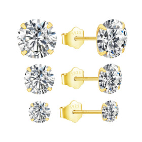 Simple 925 Sterling Silver Four Prong Setting 3mm 4mm 5mm 6mm 7mm 8mm 5A Zirconia Women's Stud Earrings Jewelry Wholesale