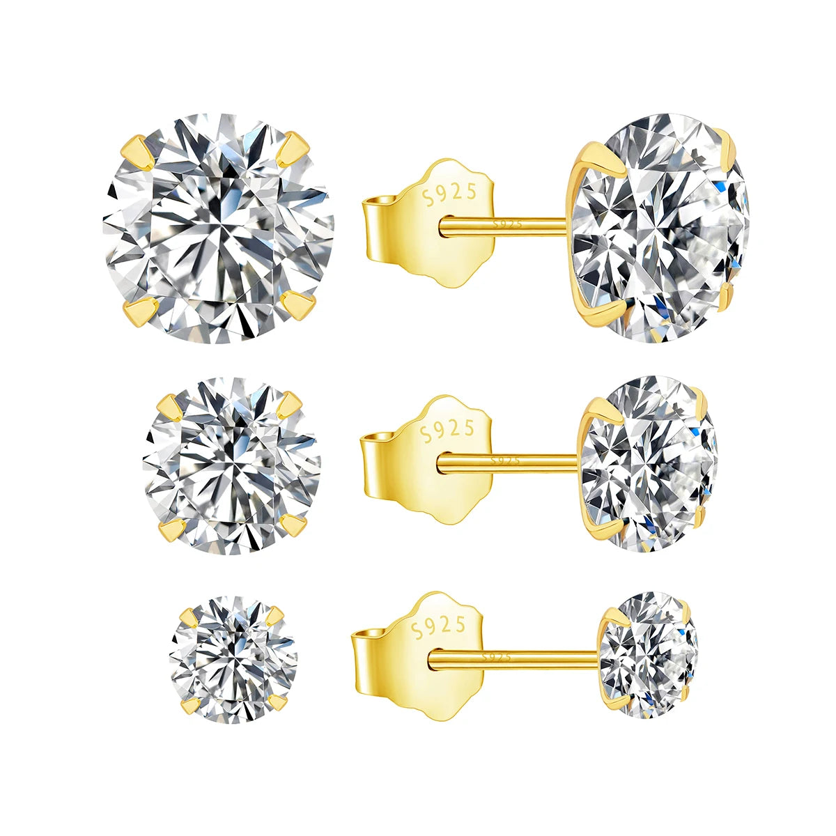 Simple 925 Sterling Silver Four Prong Setting 3mm 4mm 5mm 6mm 7mm 8mm 5A Zirconia Women's Stud Earrings Jewelry Wholesale