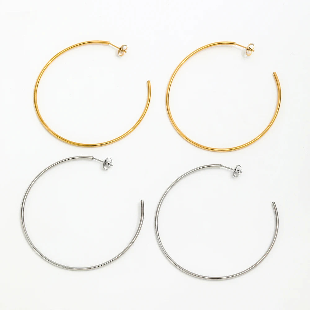 Fenny 18K Gold-plated Wholesale No Fade Big Linellae Minimalist Basic C-shaped Hoop Stainless Steel Earrings for Women