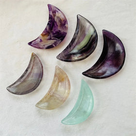 Wholesale hot selling hand carved crystals moon shape bowl natural rainbow fluorite carving moon bowl