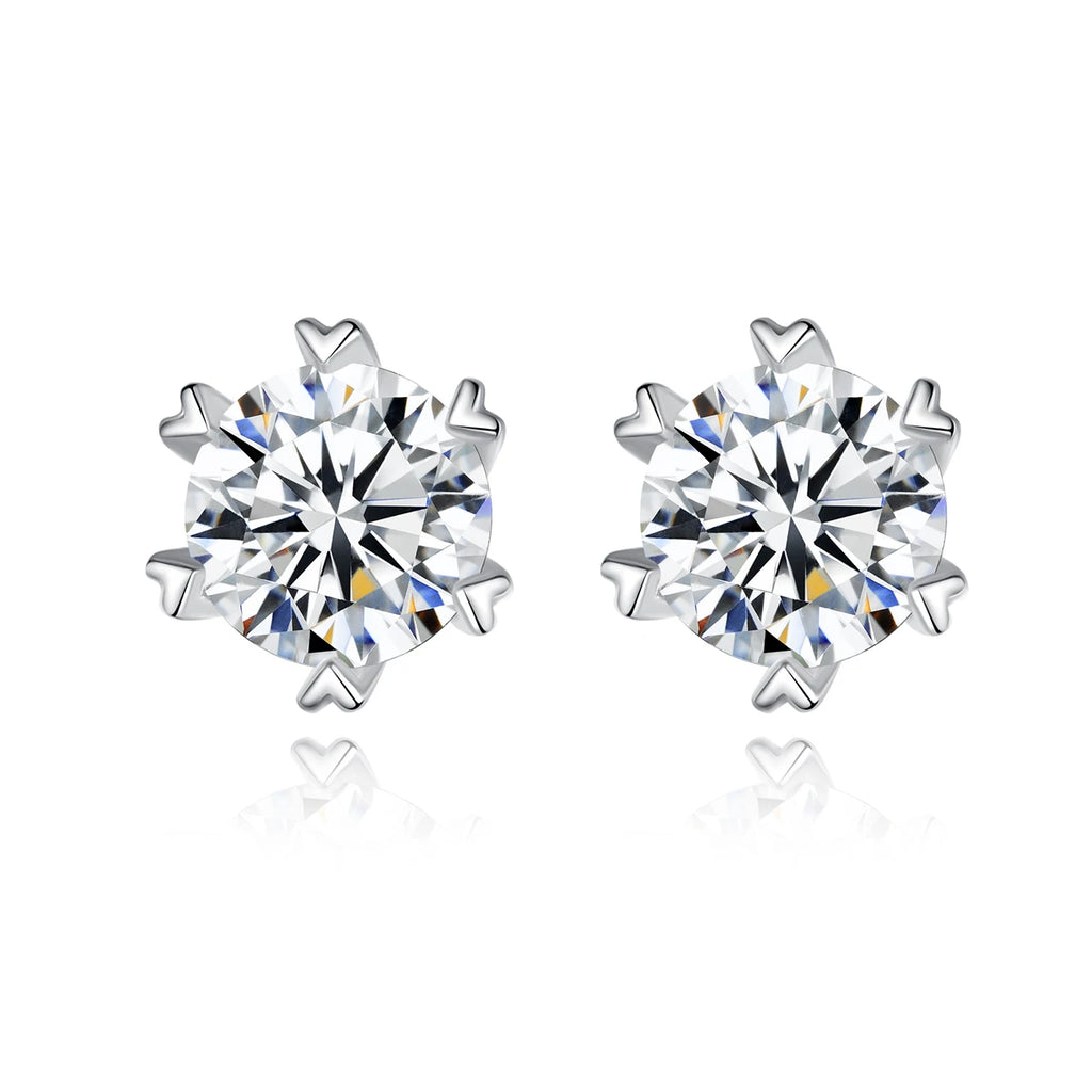 CZCITY Luxury White Gold Plated Solid 925 Sterling Silver Stud Earrings Heart Prong Set Moissanite Earring Jewelry for Women