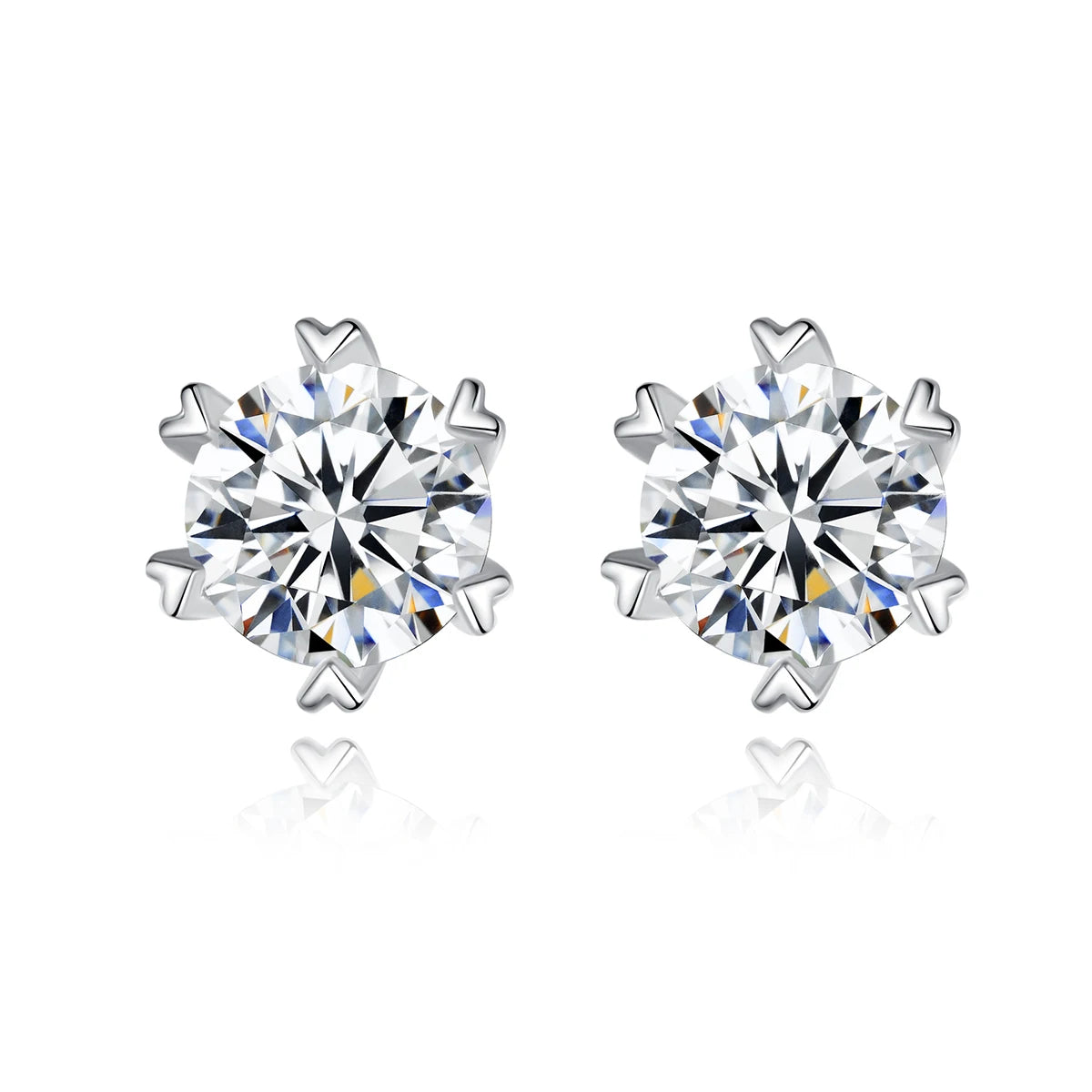 CZCITY Luxury White Gold Plated Solid 925 Sterling Silver Stud Earrings Heart Prong Set Moissanite Earring Jewelry for Women