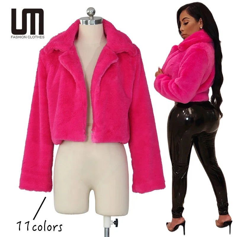 Liu Ming Cheap Wholesale Fall Winter Fashion Women Warm Long Sleeve Artificial Fur Short Jacket Fluffy Plus Size Coats