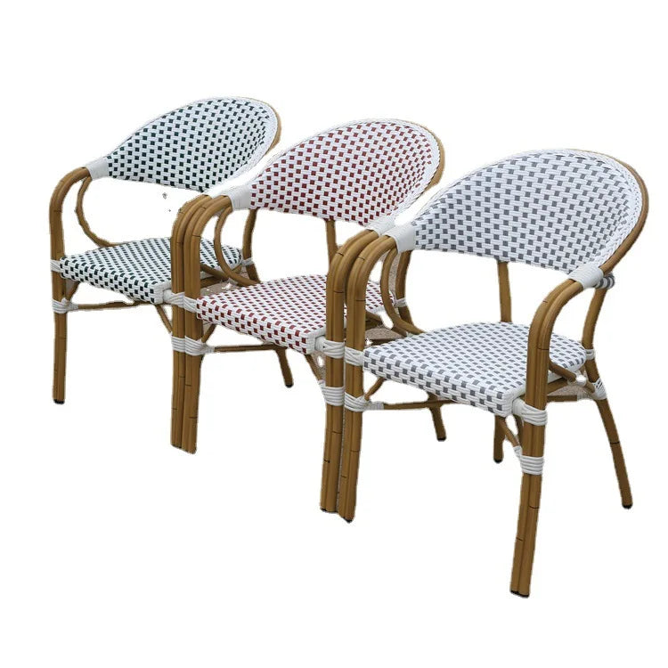 French Style Powder Coated Aluminum Bistro Rattan UV Resistant Park Farmhouse Villa Courtyard Cafe Garden Chairs Outdoor Patio