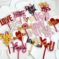 Double Layer Cupcake Toppers for Happy Valentines Day 'Love You' Design for Wedding Parties Cake Decorations