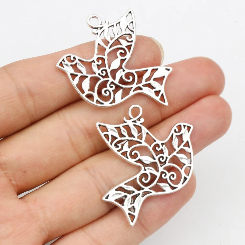 6pcs 36x31mm Antique Silver Plated Bird Handmade Charms Pendant:DIY Jewelry Making for Bracelet Necklace