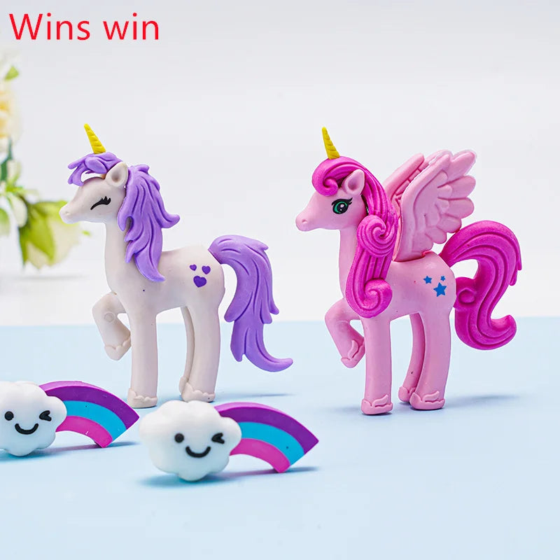 Hot Sales Custom 3d Kawaii unicorn Eraser Creative Cartoon Cute Eraser Set for Kids Children