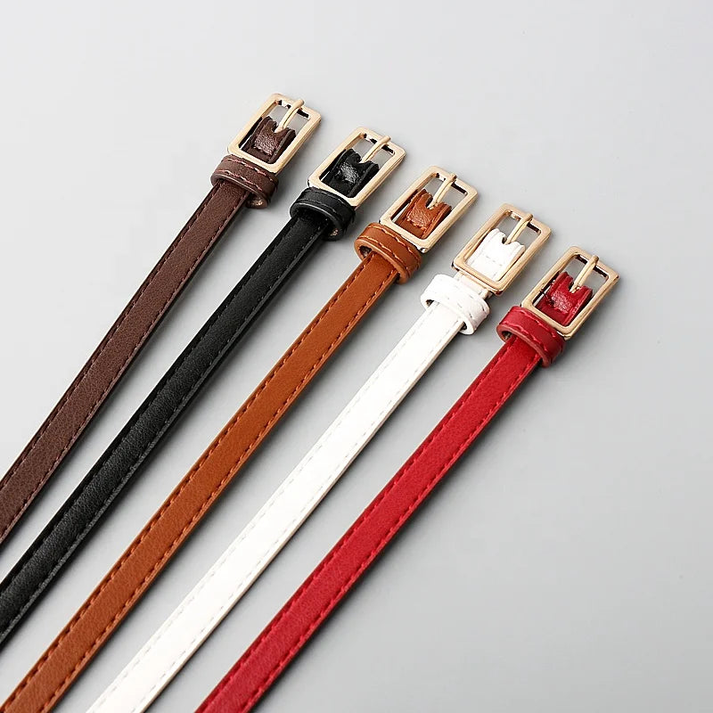 Trendy Simple Fashion for Women Hundred Square Alloy Pin Buckle Thin Belt PU Material