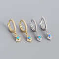 Fashion Silver Earrings Jewelry Gold Plated 925 Sterling Silver Trendy Bohemian Style with Blue Opal Hoop Earring for Women