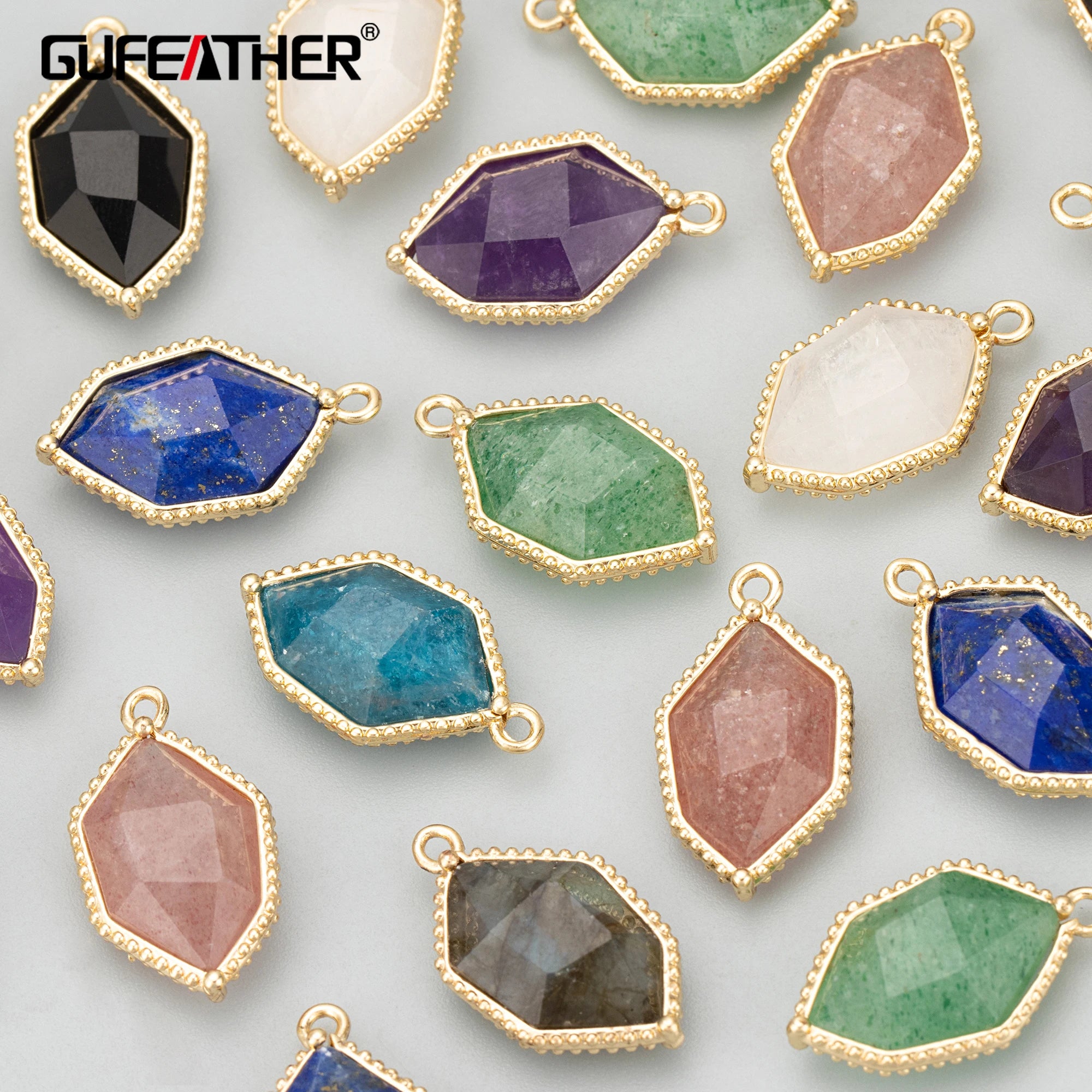 MD76 GUFEATHER Women's 18K Gold Plated Copper & Natural Stone Handmade DIY Pendants Charms 2pcs/Lot Nickel Free Jewelry Findings
