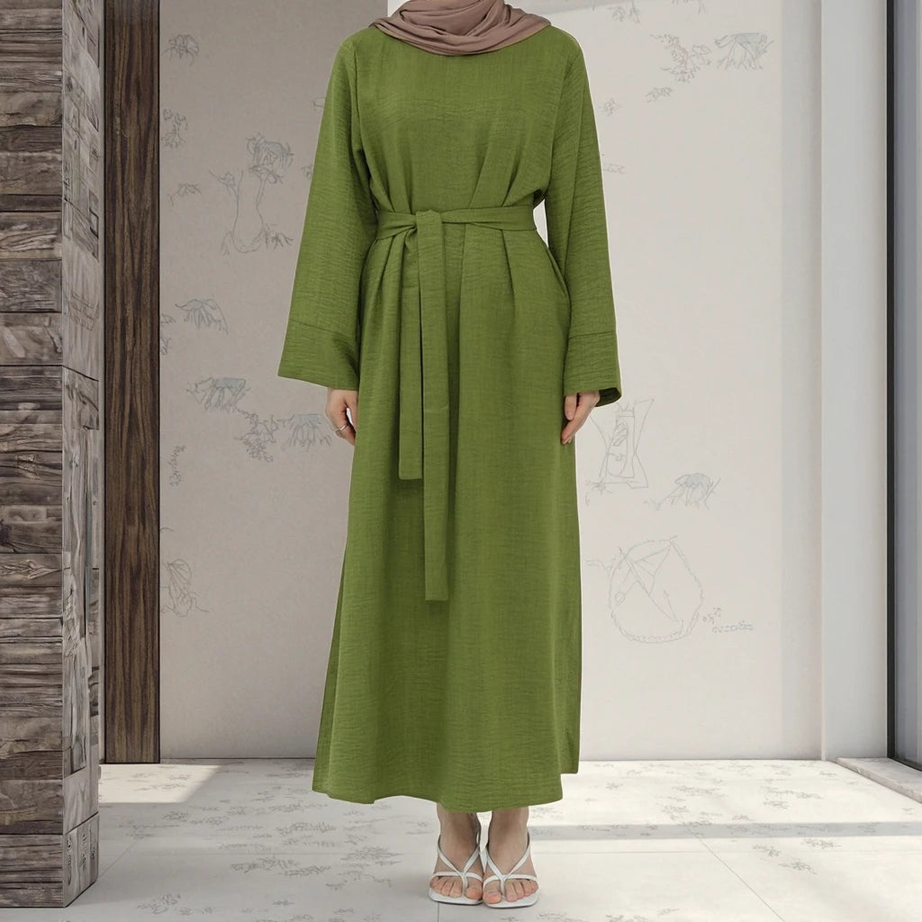 Islamic Clothing Loriya Fashion Woman Abaya Modest Women's Dresses Closed Abaya Daily Wear With Belt Abaya Women Muslim Dress