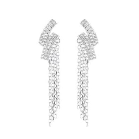 Fine Jewelry Elegant Fringe Chain Earrings in Sterling Silver 925 Drop Earrings for Women
