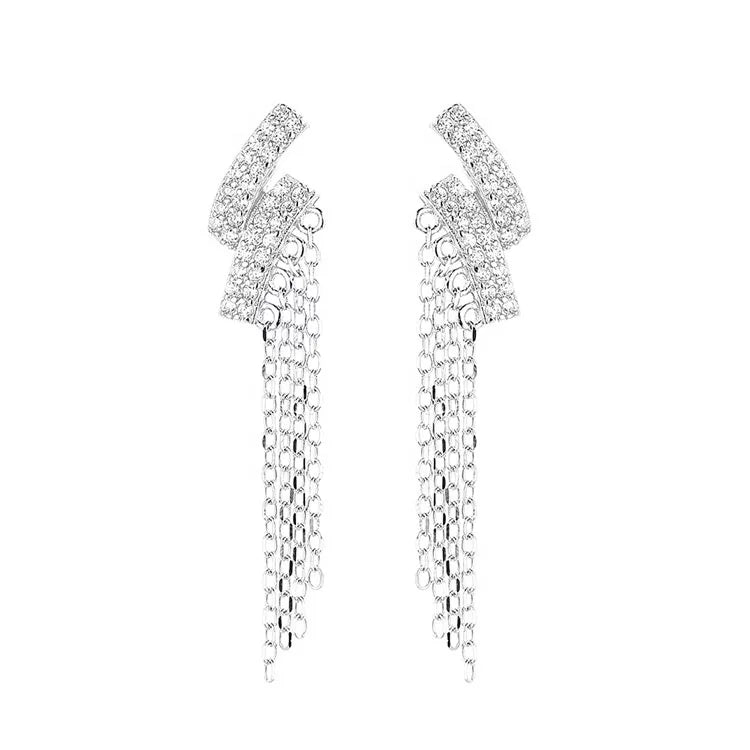 Fine Jewelry Elegant Fringe Chain Earrings in Sterling Silver 925 Drop Earrings for Women