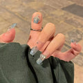 Best Price Long Gradient Blue Artificial Nails Manufacture Customize Package Private Label Press on Nails with Rhinestone
