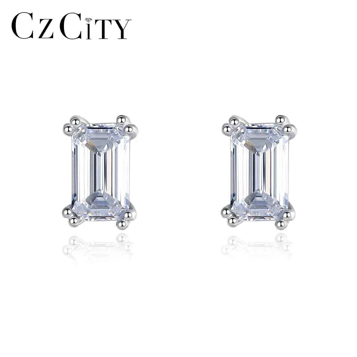 CZCITY Fashion Jewelry Cubic Zircon Diamond Sterling Silver Earrings Stud Square Zircon Stud Earring for Women