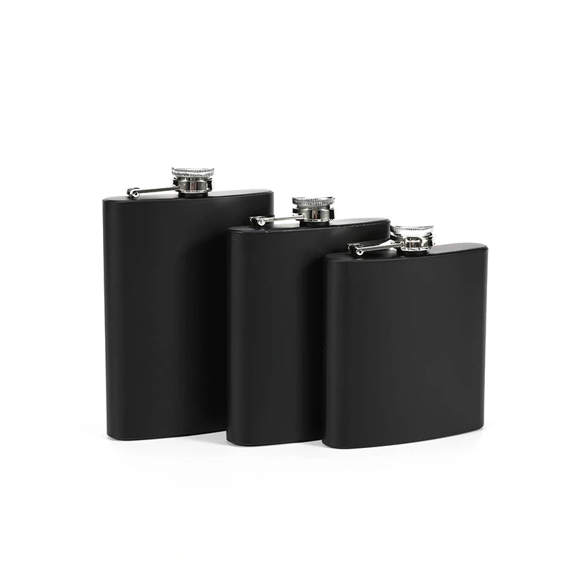 Custom 6oz 7oz 8oz Stainless Steel Hip Flask Unique Black Powder Coated Mini Camping Pocket Flask Funny Gift Idea for Giveaways