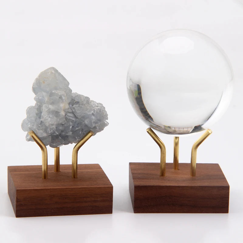New Arrival Modern Black Walnut Copper Golf Ball Display Rack Small Wood Stand Crystal Ball Gold Base Gemstone Crystal Displays MegaBDM