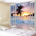 Window Tapestry Landscape Mountain Forest Boho Hippie Scenery Aesthetic Tapestry Wall Hanging Room Decor Bedroom Decoration Home