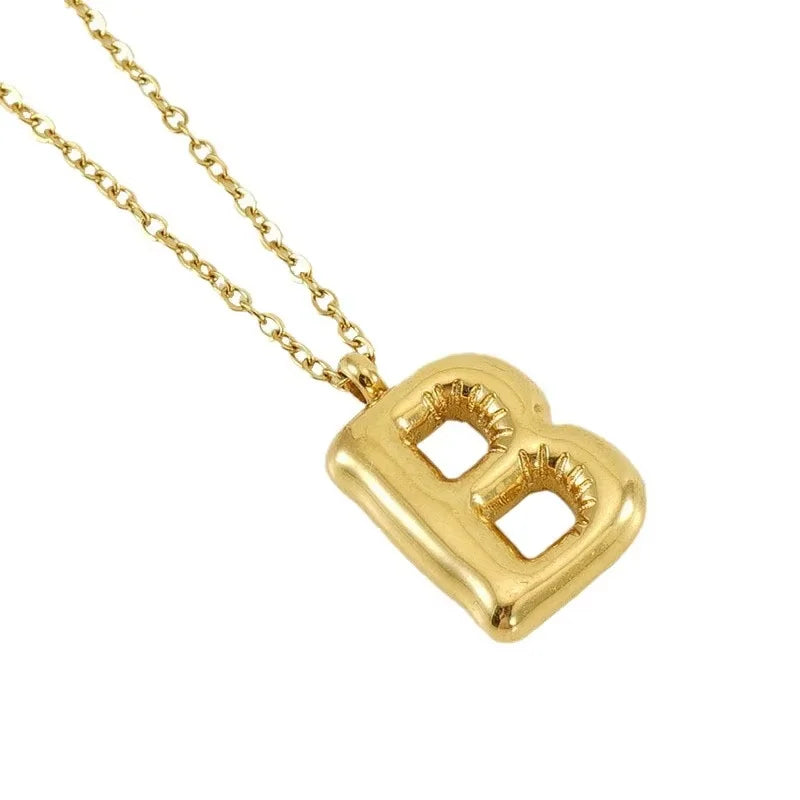 Wholesale Gold Plated Initial Letter Necklace Glossy Stainless Steel A-Z 26 Bubble Letter Necklace for Gift