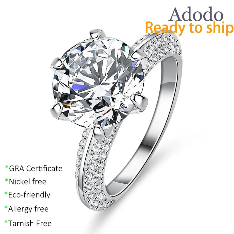 VVS D GRA Certified 3 Carat Round Brilliant Cut Moissanite 925 Silver Wedding Engagement Jewelry for Women Classic Promise Ring