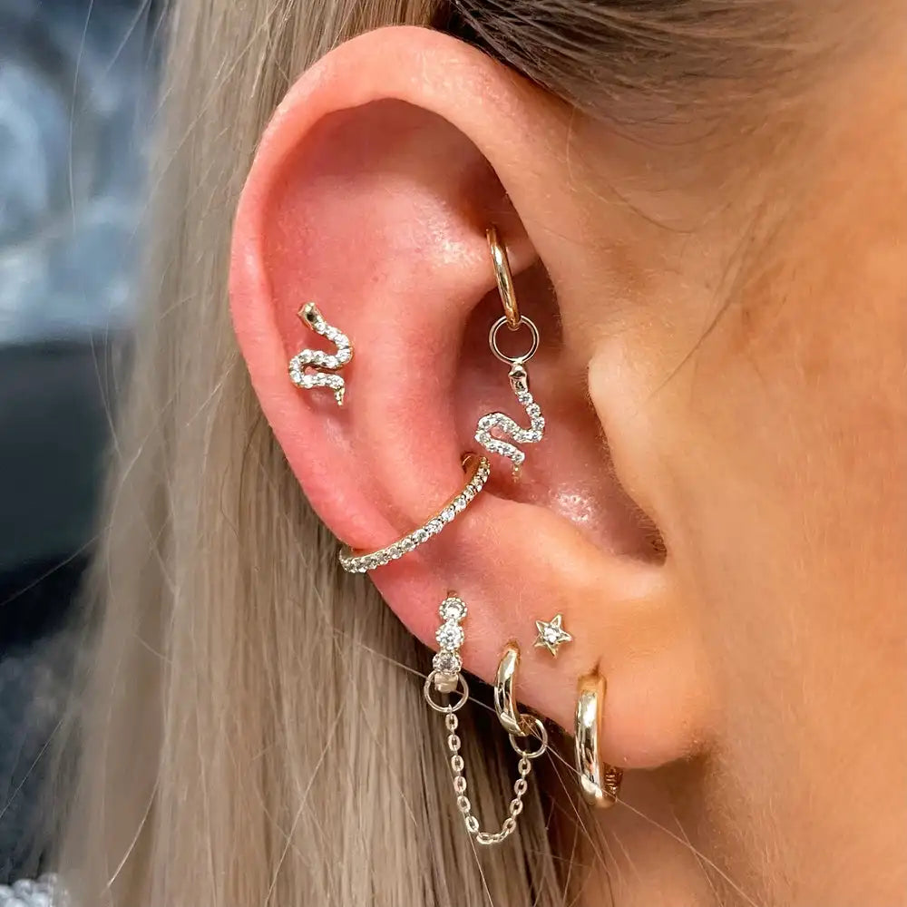 1PC Helix Piercing Cartilage Snake Earrings Women Trend Gold Color Zircon Tragus Bone Stud Ear Ring Fashion Body Chic Jewelry