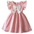 2025 Summer New Girls' Dress Korean Style Flying Sleeves Big Bow Princess Dress Preppy Style Dress