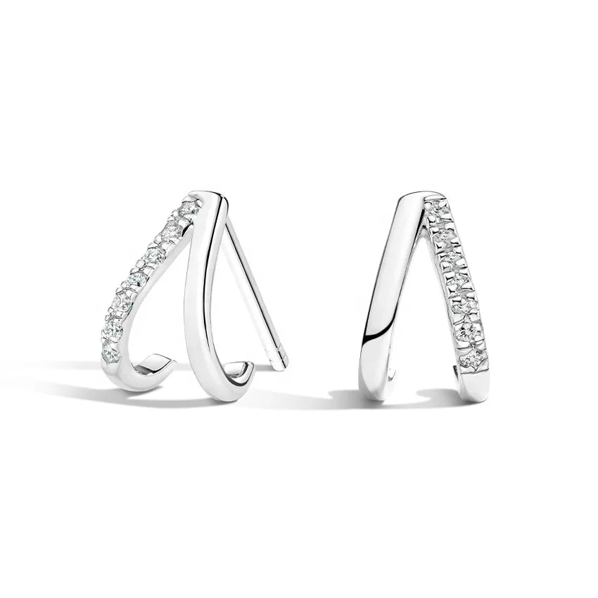 OAHLAN Trendy Sterling Silver 925 Earring V Shape Cubic Zirconia Stud Earrings Women Fashion Jewelry Earrings for Teens Girls