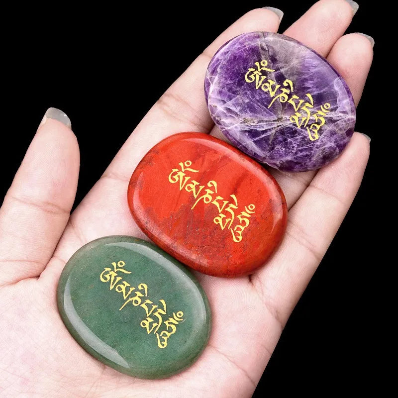 Om Mani Padme Om Engraved Worry Stone Six Words Palm Stone Hum Hum Tibetan Ornament