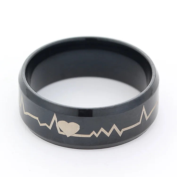 Factory Wholesale Classic Sassy Black Heart Beat Mood Stainless Steel Ring Unisex Cheap Heart Ripple Women Fidget Rings