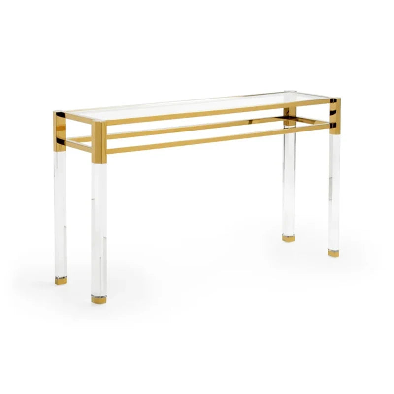 Modern Luxury Stainless Steel Acrylic Glass Gold Mirror Handmade Durable Easy Clean Console Table Storage for Hotel Villa Living