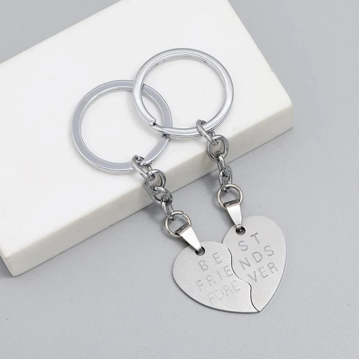 Fashion Friendship Symbol Heart Shape 2pcs Stainless Steel Deep Engraved Waterproof Lightweight Best Friend Forever Splicing