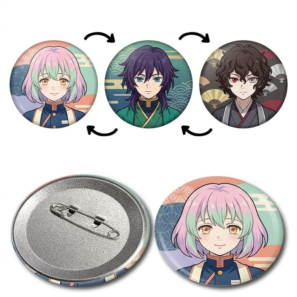 3D Lenticular Motion Flip Anime Pins & Button Badges Tinplate Metal Chinese New Year Theme