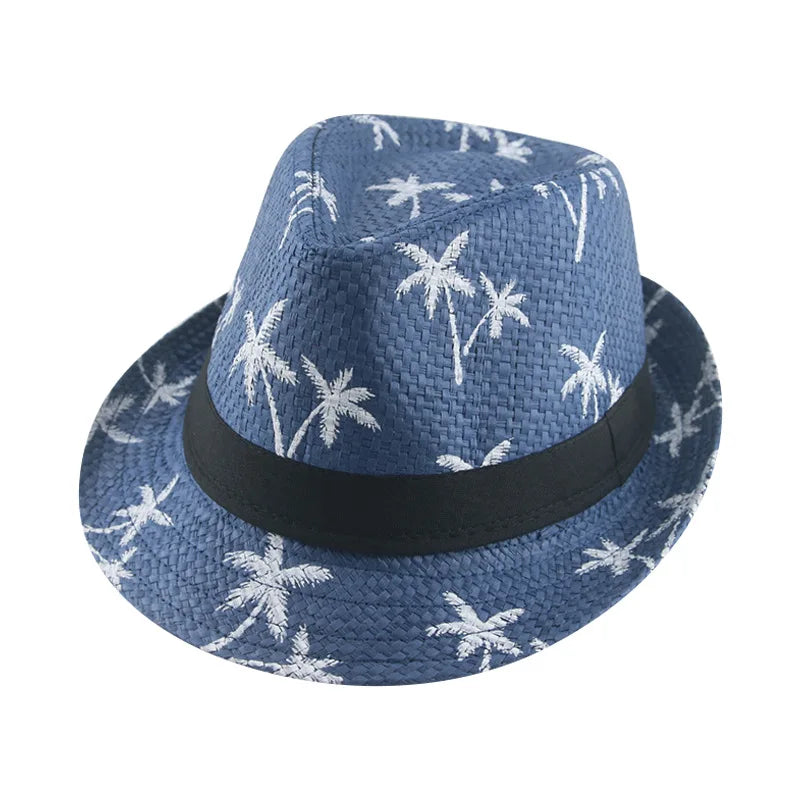 Wholesale Straw Hat Printed Coconut Admit Breathable Beach Gentleman Panama Hat Outdoor Sun Men's Visor Jazz Hat
