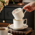 2026 QIAN HU Country Roses Eco-Friendly Bone China 210mL Tea Cup Saucer Set with Gold Trim Vintage Style for Women Tea Parties