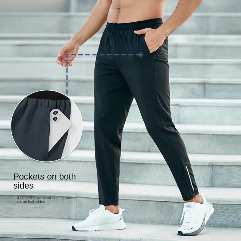 Sports Pants Lightweight Casual Woven Gym Sweatpants Men's Quick-drying Reflective Outdoor with Zipper Pockets 1pcs Plain Dyed