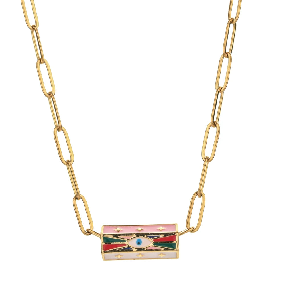 New Fashion Bohemian Geometric Men's Necklace with Evil Eye Beads Charms and Beaded Bracelet
